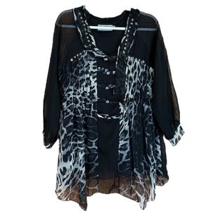 Pretty Angel Whimsygoth Animal Print Blouse – Size S – Silk Blend Y2K grunge